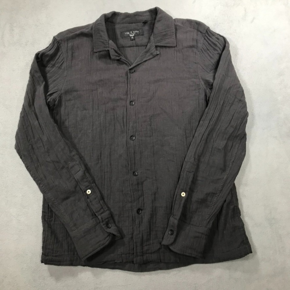 Rag & Bone Mens Shirt Small Gray Cotton Gauze Fabric Button Up Loop Collar Beach